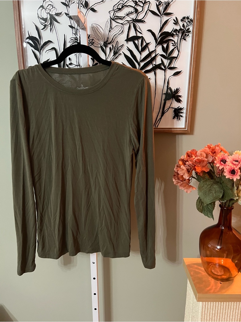 Cuddl Duds Olive Green Long Sleeve Crewneck Lightweight Shirt Size Medium